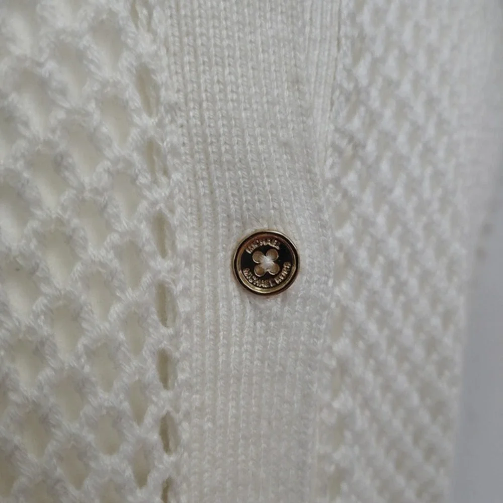 Michael Kors Blouse Womens Size XS Long Sleeve Ivory Knitted Coachella Boho Edgy
